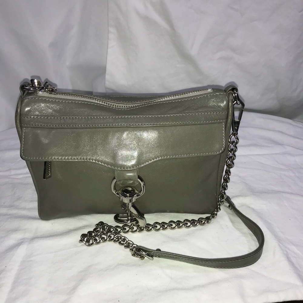 REBECCA MINKOFF Mini M.A.C Gray Leather Chain Strap Crossbody